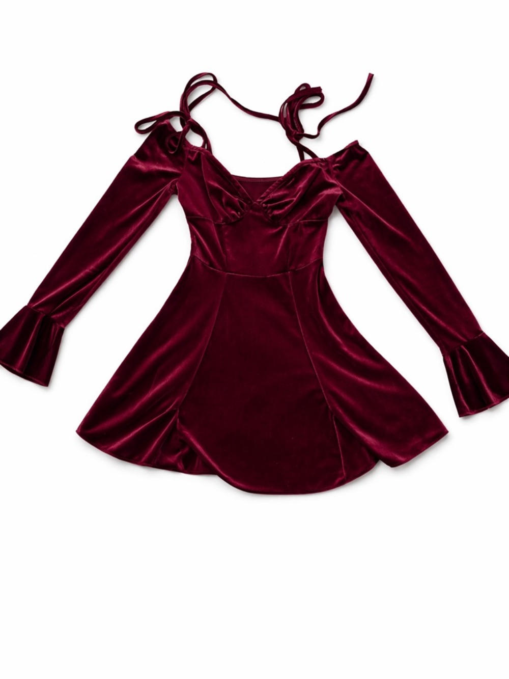 Velvet Off-Shoulder Skater Dress in Wine Burgundy